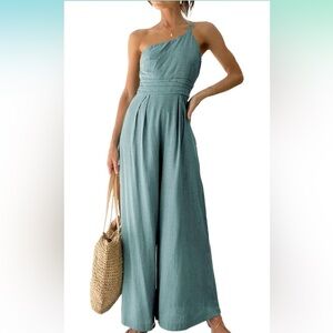 PRETTYGARDEN- One Shoulder Strap Jumpsuits High Waist Wide Leg with Pockets